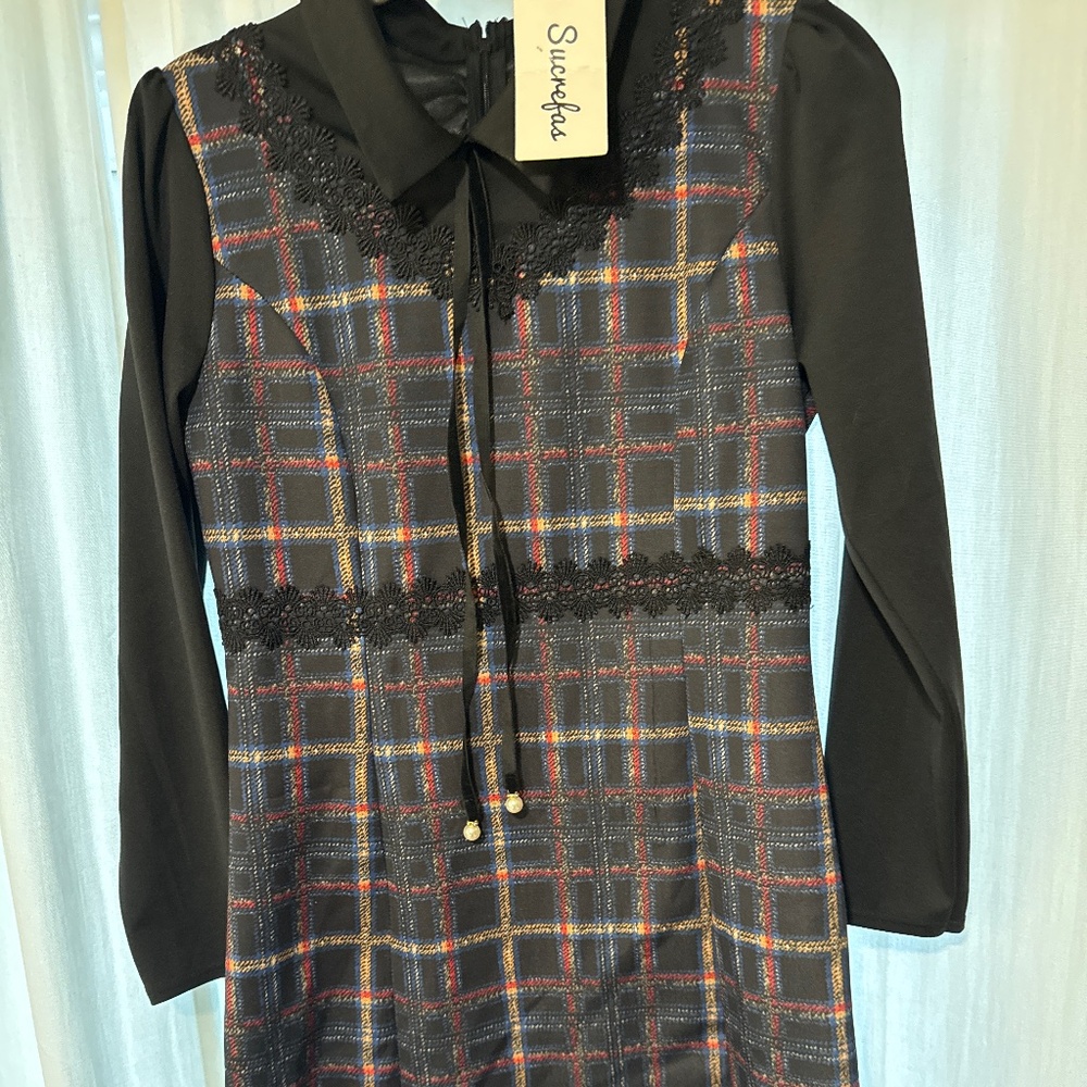 New plaid and black  70  mini style dress